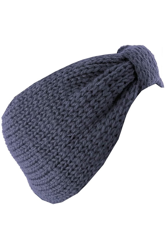 Womens Ear Warmers Headbands Cold Weather Warm Kable Knitted Head Wrap Charcoal, Knot Front