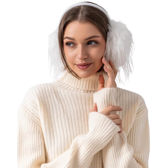 Womens Earmuffs Winter Foldable Ear Warmers, Plush Faux Fur Ear Muffs for Cold Weather, Cozy Fluffy Ear Covers