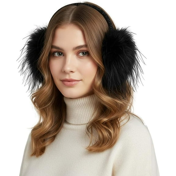 Womens Earmuffs Winter Foldable Ear Warmers, Plush Faux Fur Ear Muffs for Cold Weather, Cozy Fluffy Ear Covers