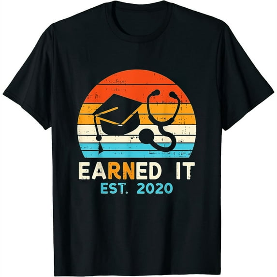 Womens Earned It Est 2020 Nurse Retro Rn Nursing Graduation Gift T-Shirt Black Small