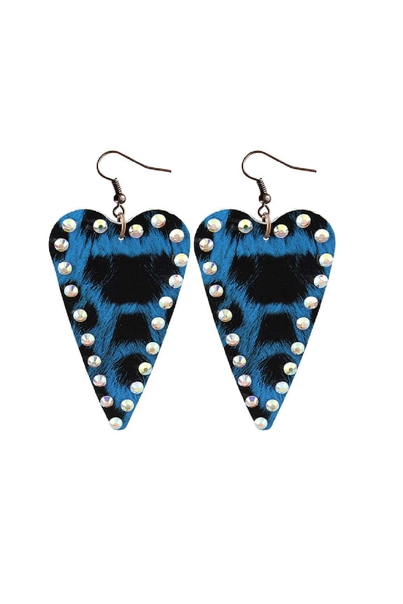 Womens Earrings Leopard Heart Cheetah Lightweight Jewelry Bling Rhinestone Accessory 3"