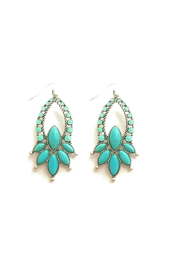 Womens Earrings Squash Blossom Aztec Jewelry Turquoise Blue 3"