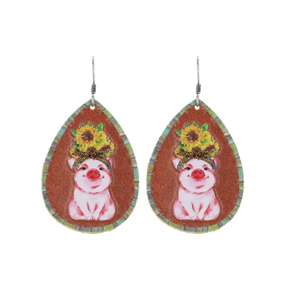 Womens Earrings Sunflower Pig Leopard Western Teardrop Cheetah Jewelry