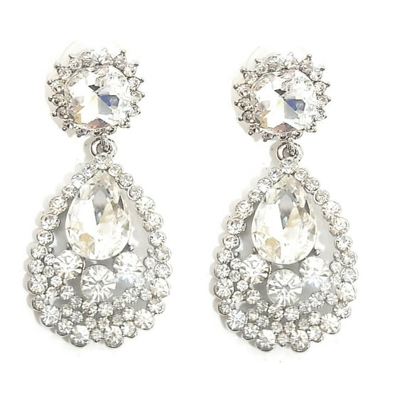 Womens Earrings Teardrop Bling Rhinestone Wedding Prom Jewelry Studs 1.75" Drop
