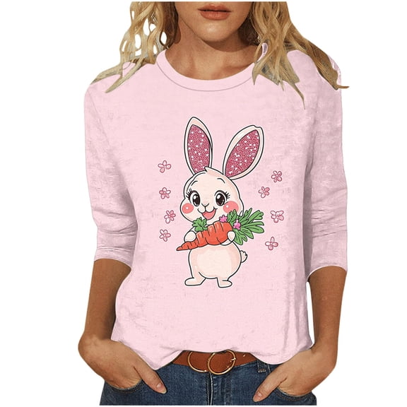 Womens Easter Bunny Sweatshirt Casual Cute Rabbit Tops Oversized Long Sleeve Shirt