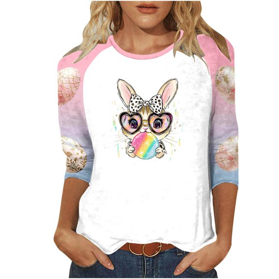 Womens Easter Bunny Sweatshirt Casual Cute Rabbit Tops Oversized Long Sleeve Shirt