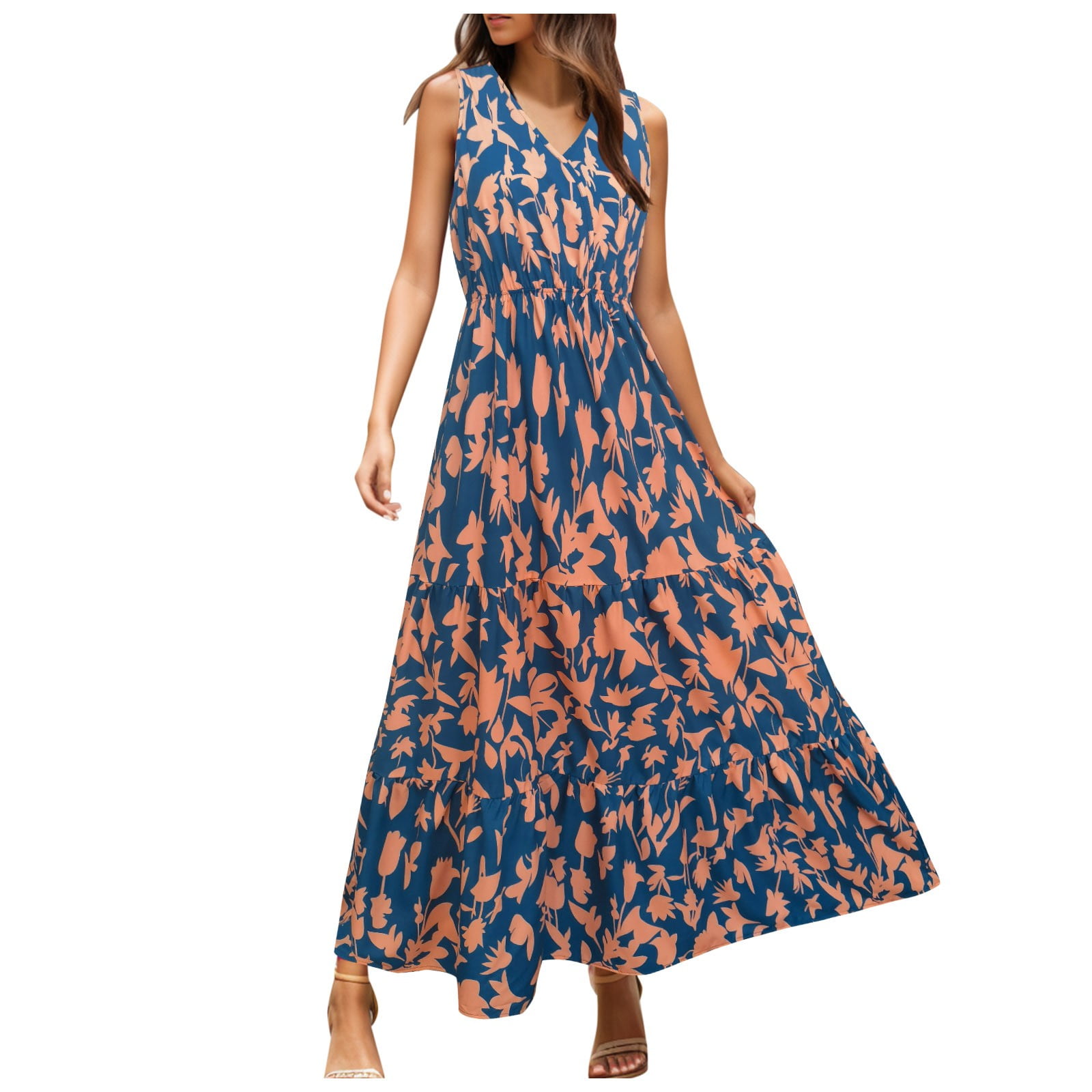 Womens Easter Dresses 2024 Casual Sleeveless Cute Floral Long Frock Wedding  Guest T-Shirt Dress Casual Frock Trendy Outwear - Walmart.com