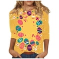 thumbnail image 1 of Womens Easter Outfit Cute Easter Bunny Shirts 3/4 Sleeve Printed Blouses Crew Neck Casual Tunic Tops Loose Fit Comfy T-Shirt, 1 of 5