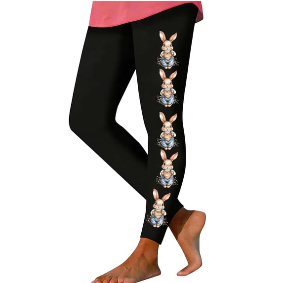 Womens Easter Outfit High Waist Stretch Casual Soft Yoga Pants Cute Bunny Printed Pants Running Workout Leggings for Women