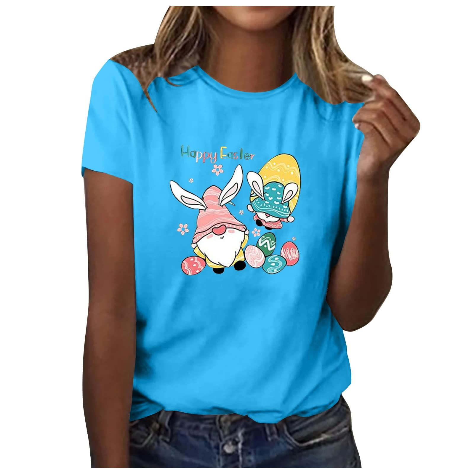 Womens Easter Shirts Cute Gnome Bunny T-shirt Solid Color Print Tees ...