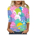 thumbnail image 1 of Womens Easter T Shirt Crew Neck Print Quarter Sleeve Rugby Shirt for Women,Green,L, 1 of 4