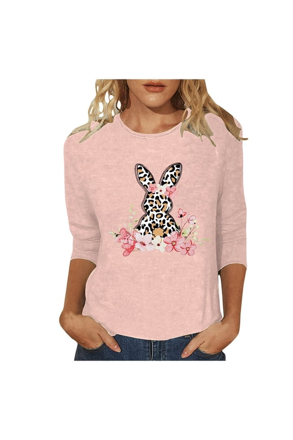 Womens Easter Tee Stylish Crew Neck Point Sleeve Print Jesus Shirt for Women,Pink,XL