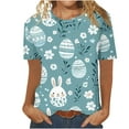 thumbnail image 1 of Womens Easter Tops 2025 Summer Fashion Casual Pullover Printed Short-Sleeved Round Neck Top for Spring, 1 of 4