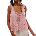 thumbnail image 1 of Womens Easter Tops, Boho Casual Floral Sleeveless Sheer Lace Tie Front Embroidery Camisole Button Tank Top 3/4 Sleeve Tops For Women Long Tank Tops Woman Tops Tunic (L, Light pink) ZMTing, 1 of 4