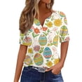 thumbnail image 1 of Womens Easter Tops Short Sleeve Bunny Eggs Printed V-Neck T-Shirts Holiday Outfits Loose Fit Trendy Tee Soft Family Gifts Y2k Tunic Tops, #01 Yellow, 3XL, 1 of 7