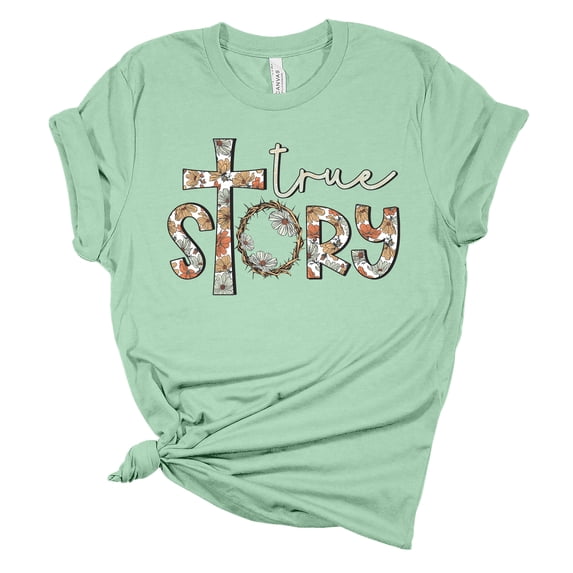 Womens Easter Tshirt Christian True Story Jesus Easter Short Sleeve T-shirt-Mint-large