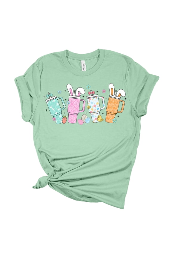 Womens Easter Tshirt Easter Themed Tumblers Bunny Short Sleeve T-shirt-Mint-small