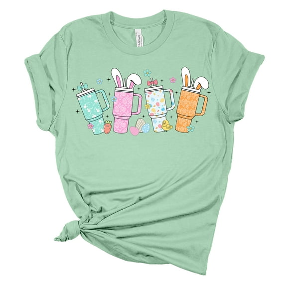 Womens Easter Tshirt Easter Themed Tumblers Bunny Short Sleeve T-shirt-Mint-xl