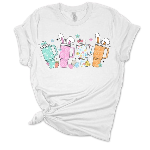 Womens Easter Tshirt Easter Themed Tumblers Bunny Short Sleeve T-shirt-White-small