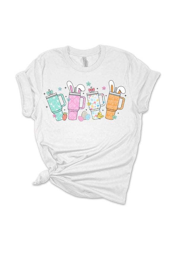 Womens Easter Tshirt Easter Themed Tumblers Bunny Short Sleeve T-shirt-White-xl