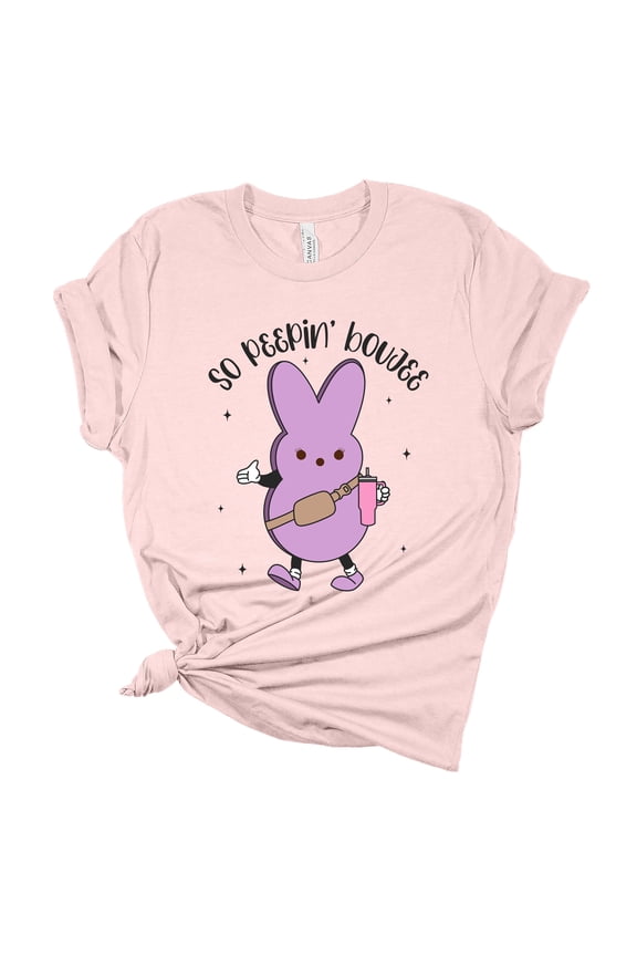 Womens Easter Tshirt So Peepin Boujee Tumbler Short Sleeve T-shirt-Light Pink-medium