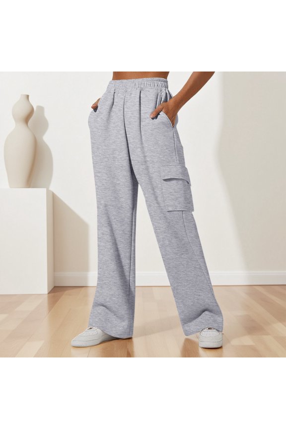 Womens Easy Matching Pants, Easy Matching Elastic High Waist Pleated Front Cargo Sweatpants Side Pocket Match Crop Tops Tees Jackets Pants, Gray S