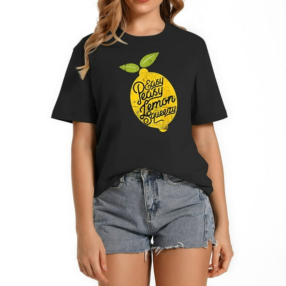 Womens Easy Peasy Lemon Squeezy Citrus Fruit Peel Gift T-Shirt Black 2XL