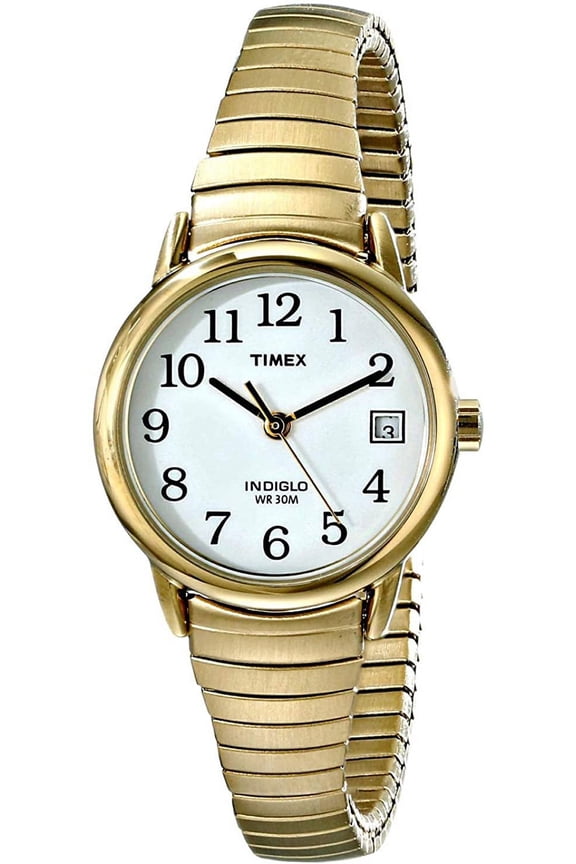 Womens Easy Reader Stainless Steel Case Expansion Bracelet White Dial Gold Watch - T2H351