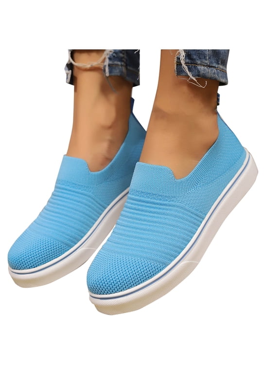 Womens Easy Slip On Elasticated Lightweight Flexible Sport Running Pumps Trainers Shoes Women's Solid Color Low Heel Comfortable Casual Shoes