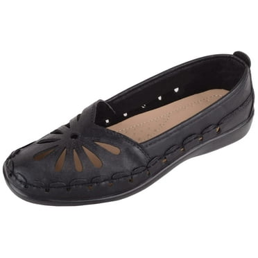 Womens Easy Slip On Summer Holiday Lightweight Cut Out Floral Comfort Shoes - Black - US 10