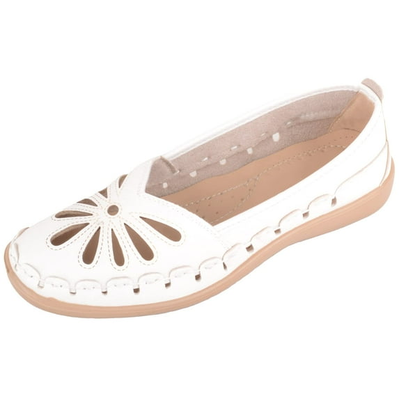 Womens Easy Slip On Summer Holiday Lightweight Cut Out Floral Comfort Shoes - White - US 9