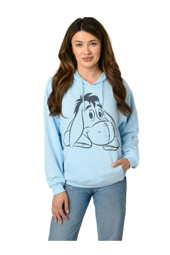 Womens Eeyore Hoodie Lightweight Fleece Pullover Sweatshirt Disney Blue