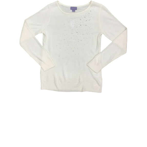 Womens Eggshell White Knit Bedazzled Sweater Casual Dress Pullover
