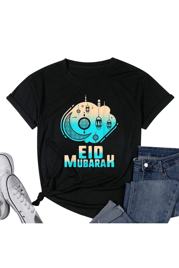 Womens Eid Mubarak For Kids Happy Eid Eid Muslim Holiday Arab Islam T-Shirt Black Large