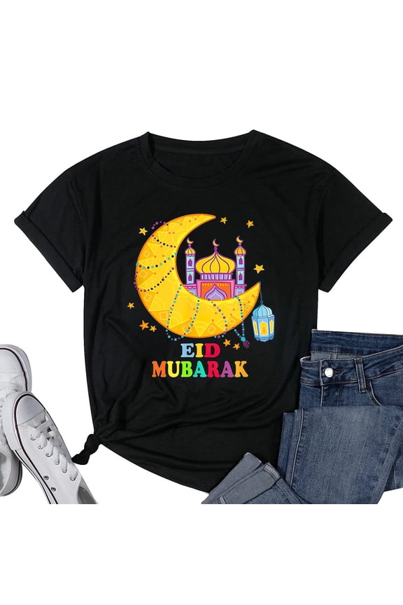 Womens Eid Mubarak Happy Eid Muslims Eid Al Fitr Eid Al Adha T-Shirt Black Large