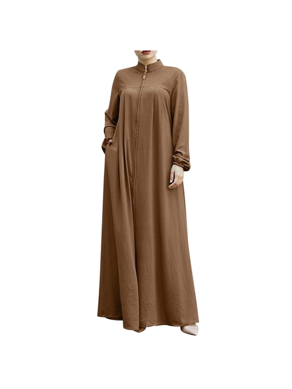 Womens Eid Mubarak Praying Clothes Plus Size Zipper Abaya Dress Muslim Islamic Dubai Kaftan Eid Ramadan Prayer Dress