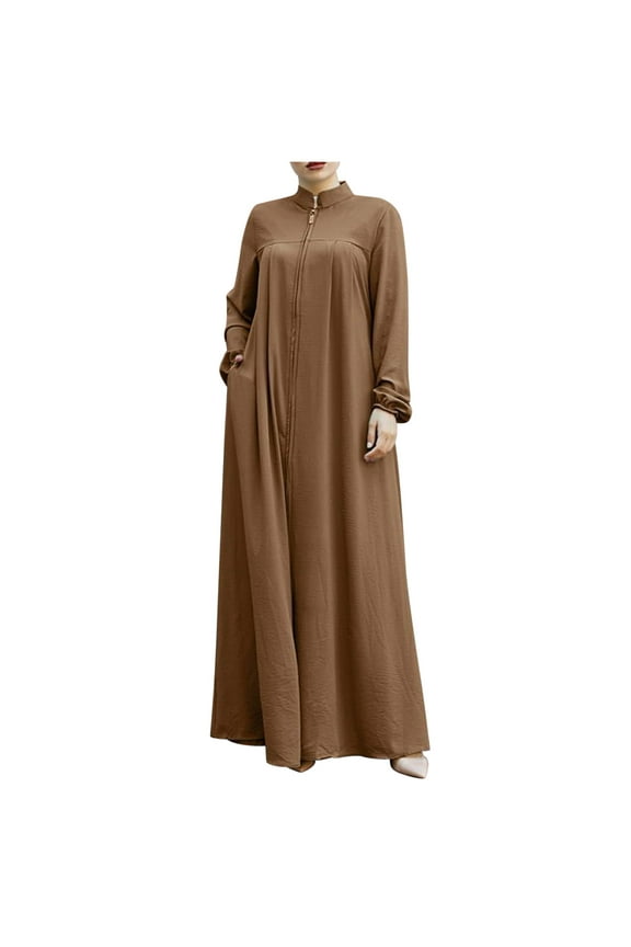 Womens Eid Mubarak Praying Clothes Plus Size Zipper Abaya Dress Muslim Islamic Dubai Kaftan Eid Ramadan Prayer Dress