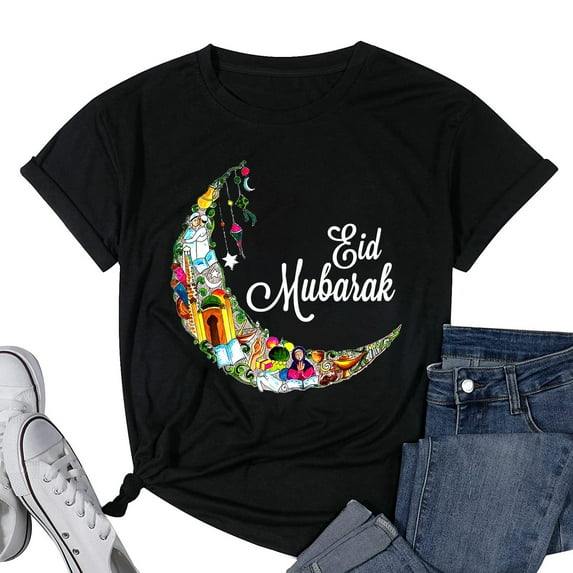 Womens Eid Mubarak Shirt Eid Al Fitr Islamic Holidays Muslim Kids Sweatshirt Black 3X-Large