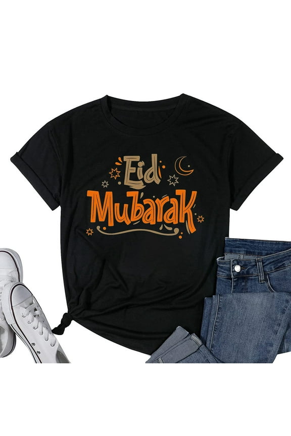 Womens Eid Mubarak Shirt Eid Al Fitr Islamic Holidays Muslim Kids T Shirt Black Large