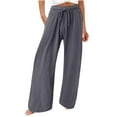 thumbnail image 1 of Womens Elastic High Waist Drawstring Wide Leg Pants Cotton Casual Loose with Pockets, 1 of 6