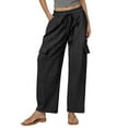 thumbnail image 1 of Womens Elastic High Waist Linen Drawstring Cargo Pants, 1 of 5