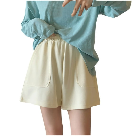 Womens Elastic High Waisted Loose Shorts Comy Running Cotton Shorts for Summer with Pockets Lounge Wide Leg Culottes