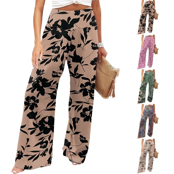 Womens Elastic High Waisted Palazzo Pants Wide Leg Long Lounge Pant Dressy Long Lounge with Pockets