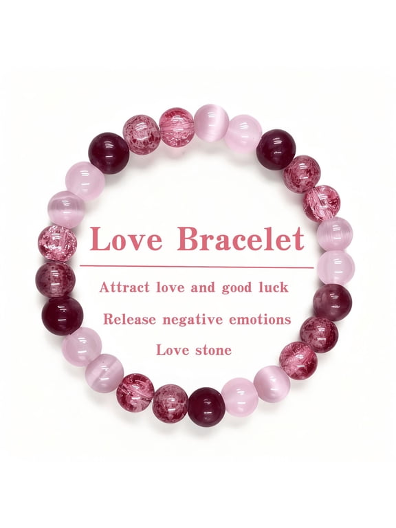 Womens Elastic Round Bead Strand Bracelet Soft Gradient Pink Tone Sentimental Lucky Versatile Daily Party Fashion Accessory