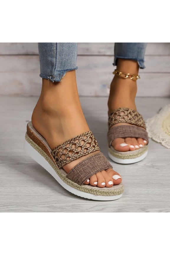 Womens Elastic Strappy Wedge Sandals Open Toe Summer Beach Low Wedges Shoes Brown 6