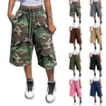 thumbnail image 1 of Womens Elastic Waist Drawstring Bermuda Shorts, Oversized Loose Fit Raw Hem Casual Knee Shorts Camouflage L, 1 of 6
