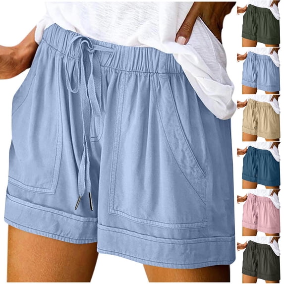 Womens Elastic Waist Drawstring Shorts Summer Lightweight Beach Shorts with Pockets Summer Casual Lightweight Plus Size Loose Shorts
