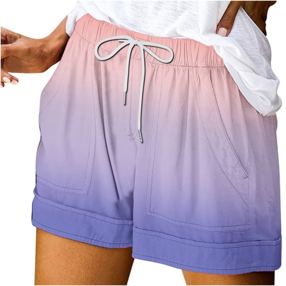 Womens Elastic Waist Drawstring Shorts Women's Printed Casual Loose Pockets Drawstring Short Pants New Sky Blue L