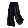 thumbnail image 1 of Womens Elastic Waist Pants Casual Loose Fit Straight Wide Leg Capris Cotton Linen Capri Pants, 1 of 9