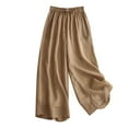 thumbnail image 1 of Womens Elastic Waist Pants Casual Loose Fit Straight Wide Leg Capris Cotton Linen Capri Pants, 1 of 9